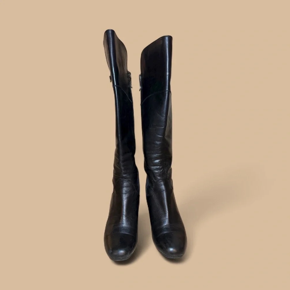 Sleek Black Leather‎ Over the Knee Wedge Boots